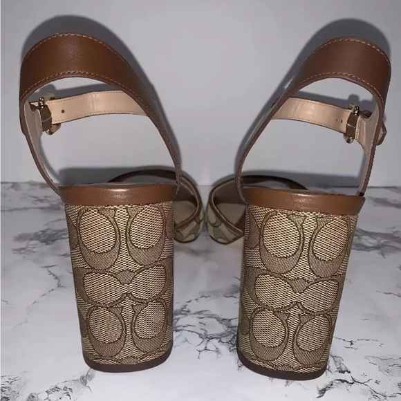 Coach Women Marla In Signature Jacquard Logo Sandals Block Heel Khaki Sz 10 NWB - Picture 7 of 12